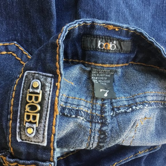 B.O.B Jeans Bob Womens Skinny Jeans Denim Low Rise Metal Logo